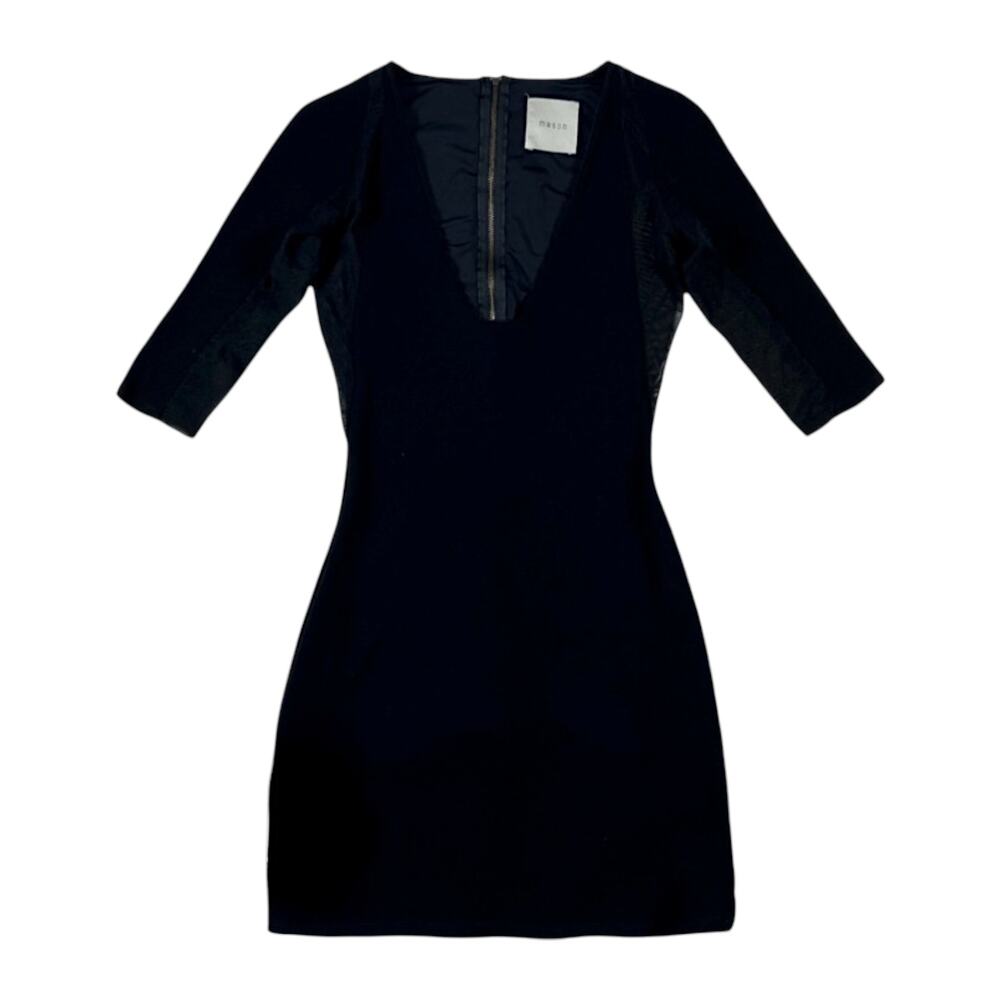 Mason V Neck Mesh Sleeve Back Zip Lined Party Cocktail Mini Dress | Size XS